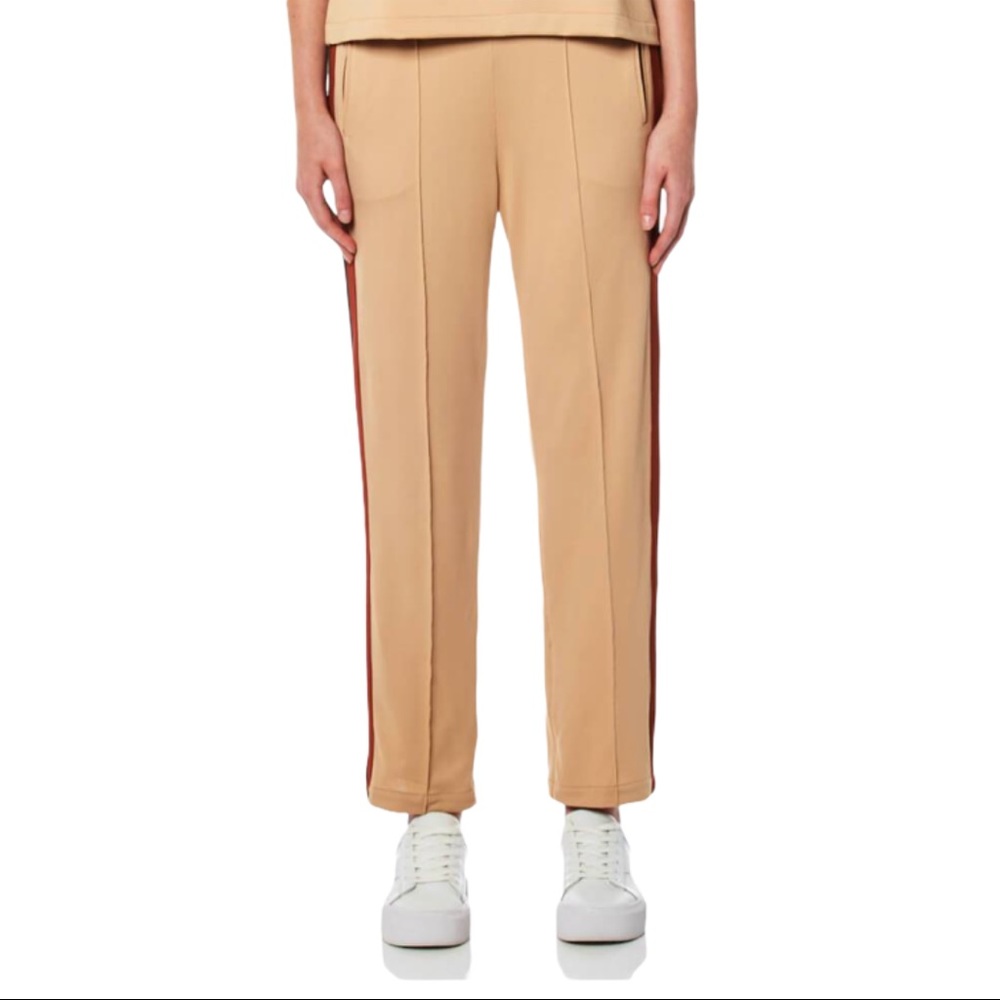 Ganni Tan Track Pants with Sporty Stripes